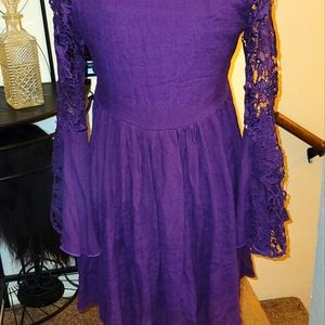 Rebellion again lace bell sleeved boho mini dress M.